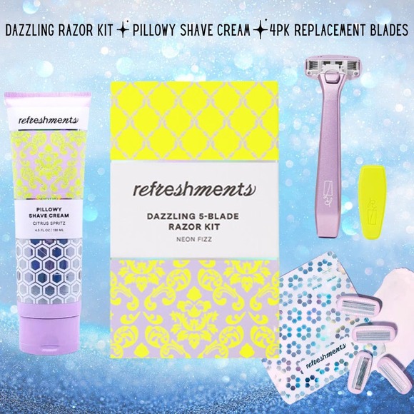 Refreshments Dazzling Razor Bundle W/ Pillowy Shaving Cream + 4pk Blades - Picture 1 of 5